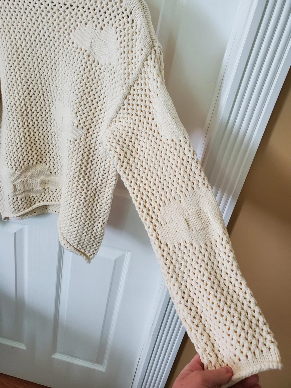 Lost In Lunar M Cream Knit Flower Sweater, Cottagecore, Grandma Core - Picture 5 of 7